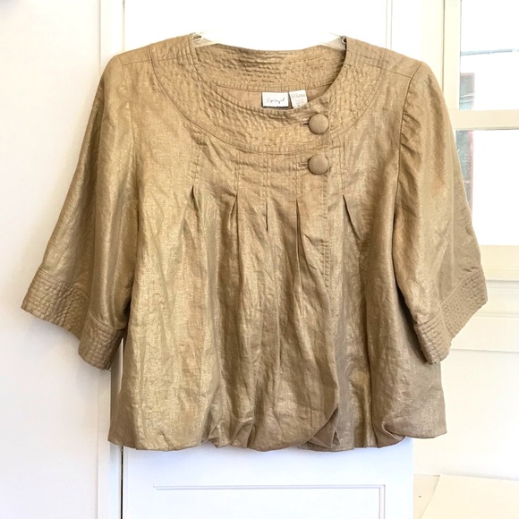 SPIEGEL Linen Cropped Jacket Linen Bolero Metallic Gold Women’s Plus Size 16 1X - Picture 1 of 16